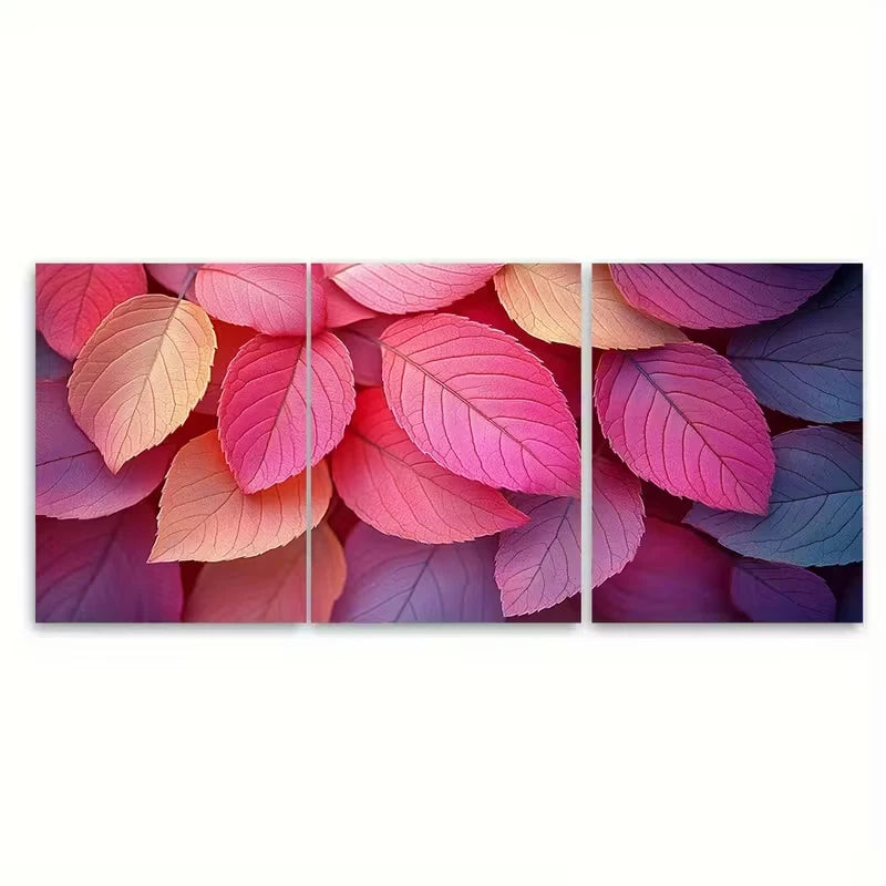 3pcs Pink Layered Skeleton Leaves Metal Print Ready to Hang Art