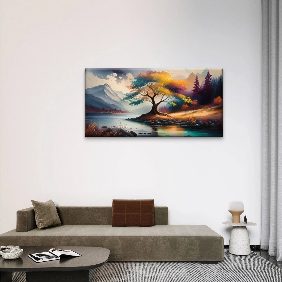 Lake Trees Mountains Clouds Wall Art Canvas Office Home Room Framed 120x60cm