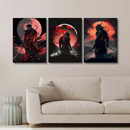 3pcs Cherry Blossom Sunset Japanese Samurai Wall Art Set Canvas Unframed - High Quality Print 100% Australian Made Wall Canvas