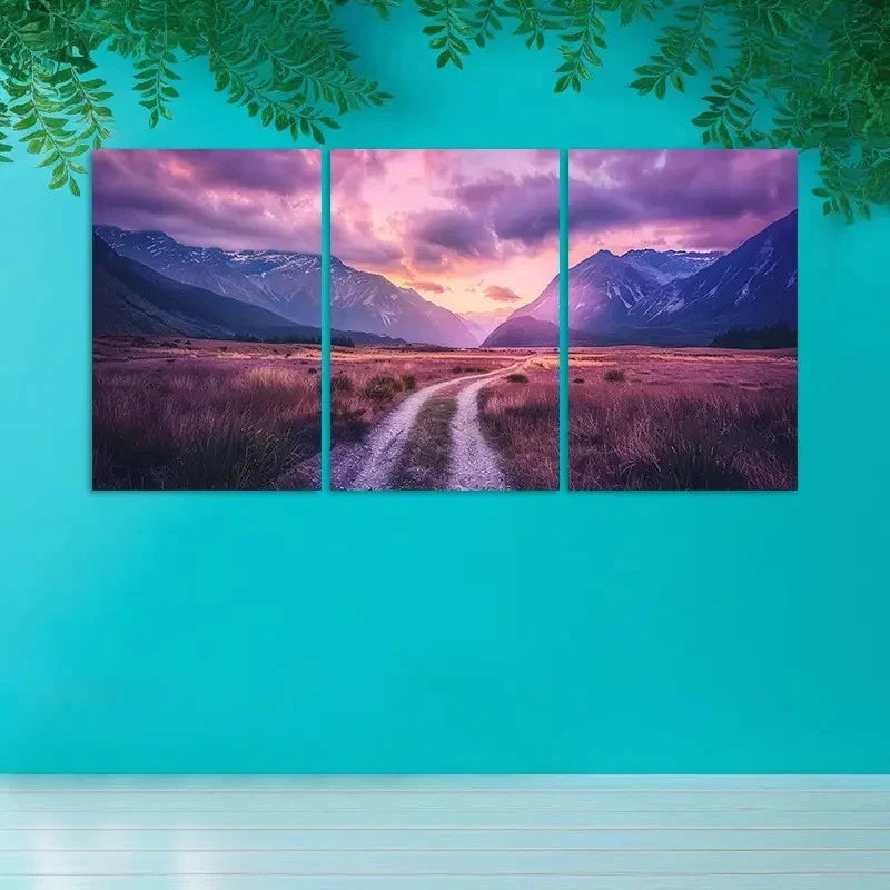 3pcs Winding Road To The Distant Mountains Wall Art Set Canvas Framed 50x70cm - High Quality Print 100% Australian Made Wall Canvas Ready to Hang