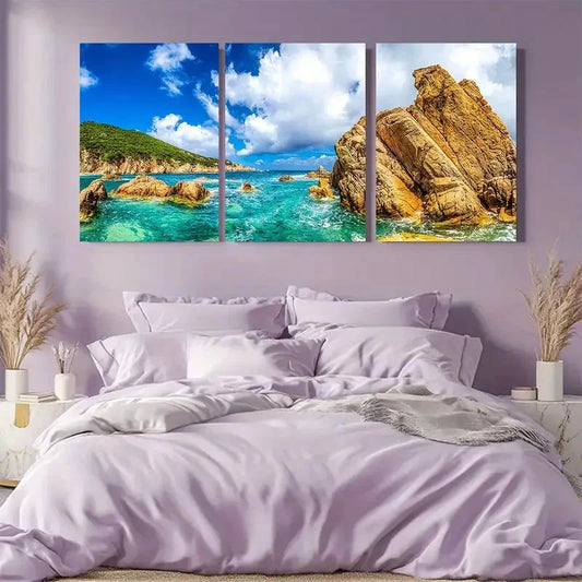 3pcs Scenic Ocean Coastline Metal Print Ready to Hang Art