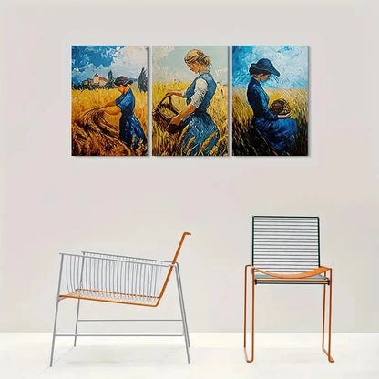3pcs Vintage Women in Wheat Field Metal Print Ready to Hang Art