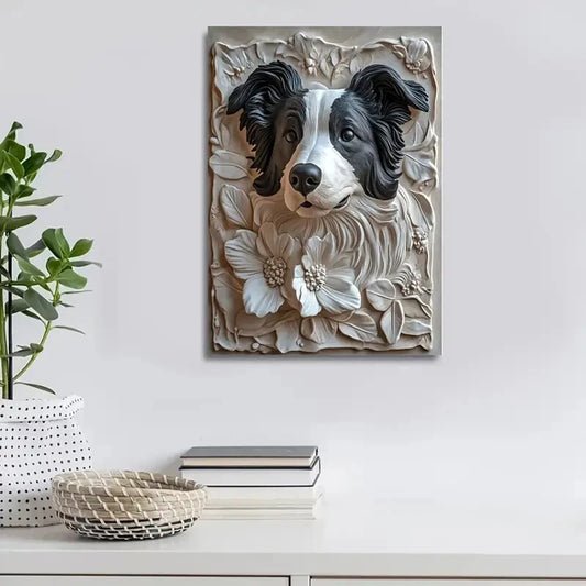 Border Collie Among Flowers Painting  40x60cm Metal Print Ready to Hang