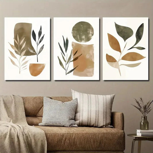 3pcs Abstract Leaf & Geometric Modern Perfect Wall Art Set Canvas Framed 40x60cm - High Quality Print 100% Australian Made Wall Canvas Ready to Hang