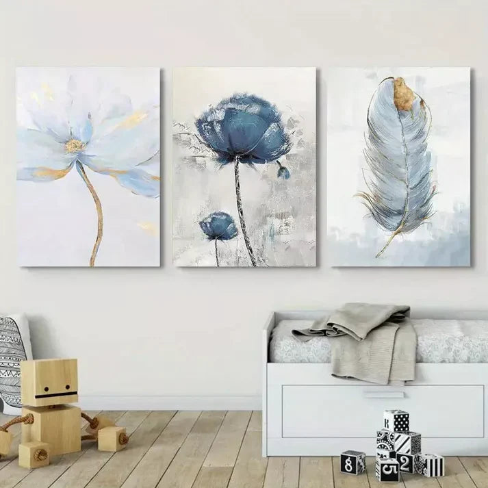 3pcs Blue Flower Wall Art Canvas Unframed - High Quality Print 100% Australian Made Wall Canvas
