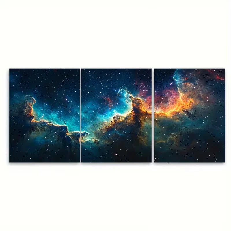 3pcs Celestial Nebula Vibrant Space-Themed Metal Print Ready to Hang Art