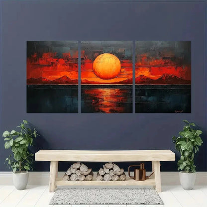 3pcs Abstract Sunset Beige & Brown Geometric Metal Print Ready to Hang Art