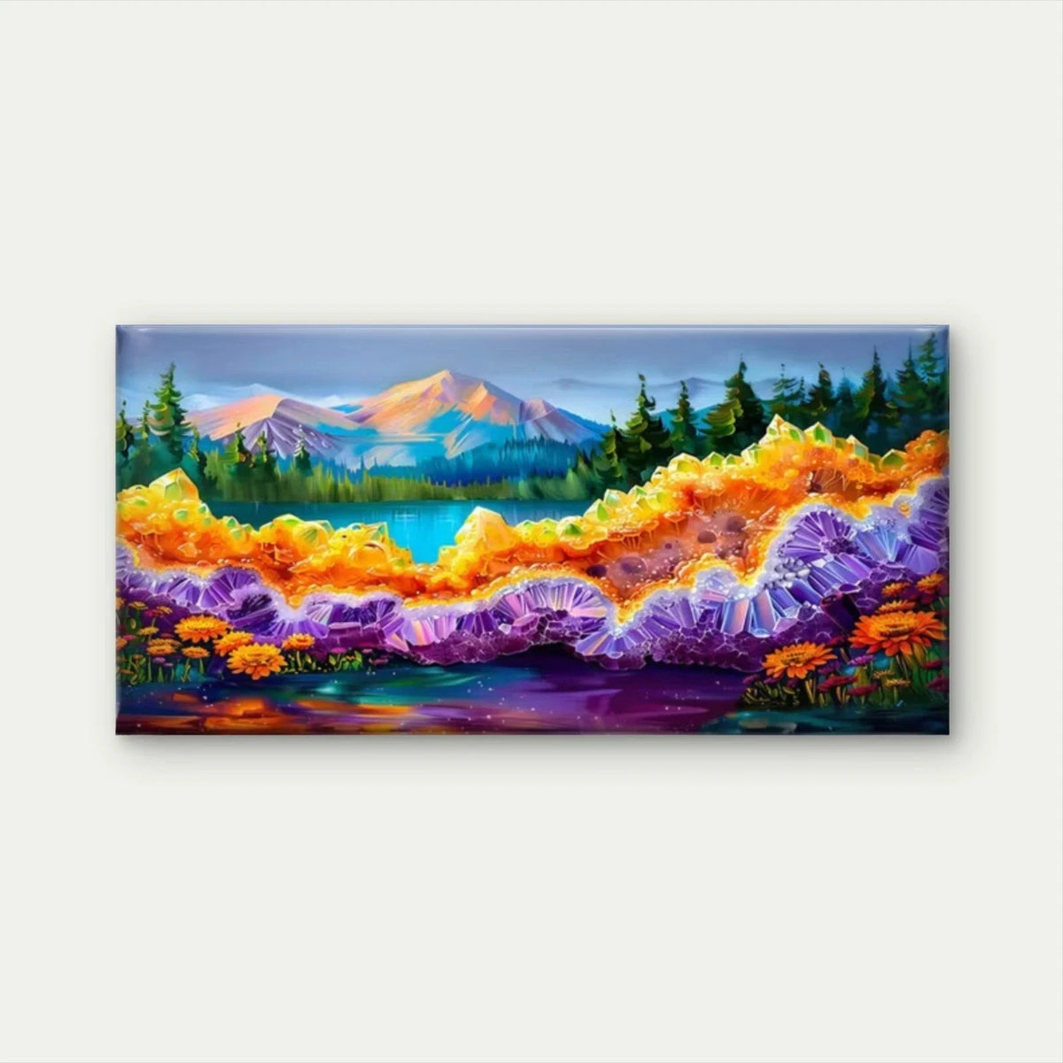 Colorful Crystal Stone Flowers Wall Art Canvas Office Home Room Framed 120x60cm