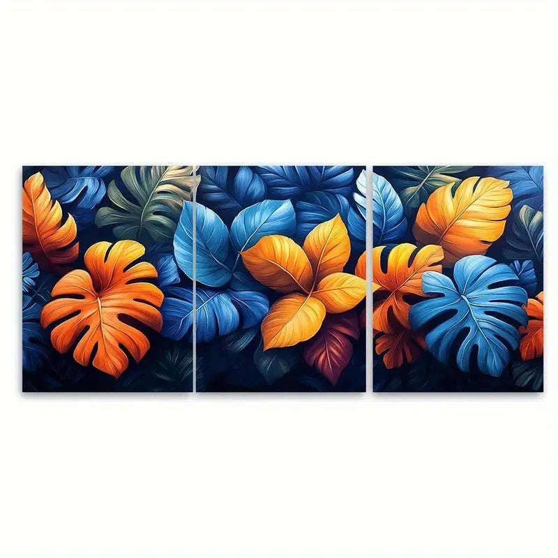 3pcs Tropical Jungle Leaf Abstract Design Wall Art Set Canvas Framed 50x70cm - High Quality Print 100% Australian Made Wall Canvas Ready to Hang