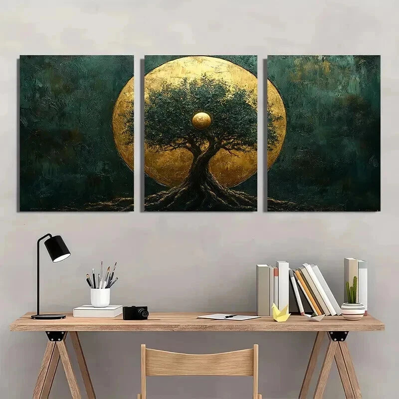 3pcs Olive Green & Golden Norse Mythology Decor Wall Art Set Canvas Framed 40x60cm - High Quality Print 100% Australian Made Wall Canvas Ready to Hang