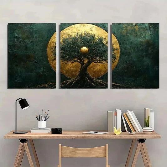3pcs Olive Green & Golden Norse Mythology Decor Wall Art Set Canvas Framed 40x60cm - High Quality Print 100% Australian Made Wall Canvas Ready to Hang