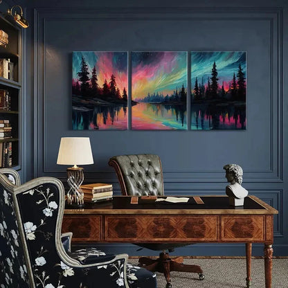 3pcs Lights Forest Reflection Vibrant Colors Metal Print Ready to Hang Art