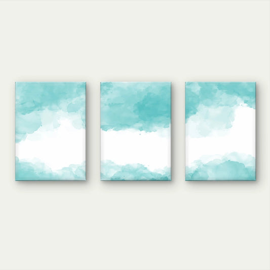 3pcs Minimalist Turquoise Watercolour Art Wall Art Set Canvas Framed 40x60cm - High Quality Print 100% Australian Made Wall Canvas Ready to Hang
