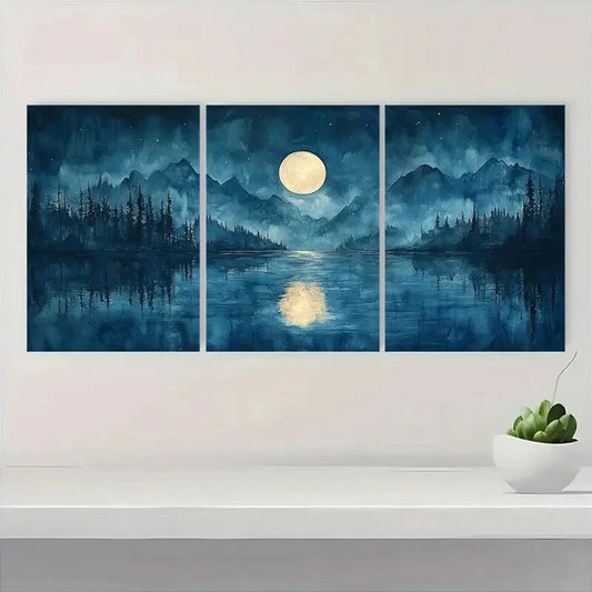 3pcs Serene Abstract Watercolor Reflections Metal Print Ready to Hang Art