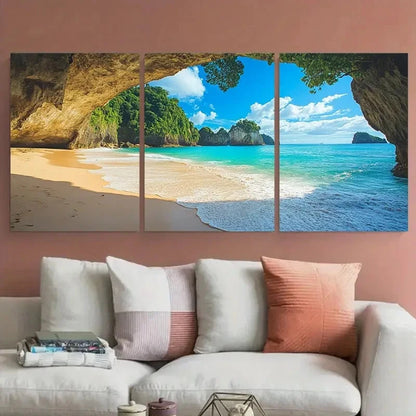 3pcs Cathedral Cove Beach Coastal-Themed Metal Print Ready to Hang Art