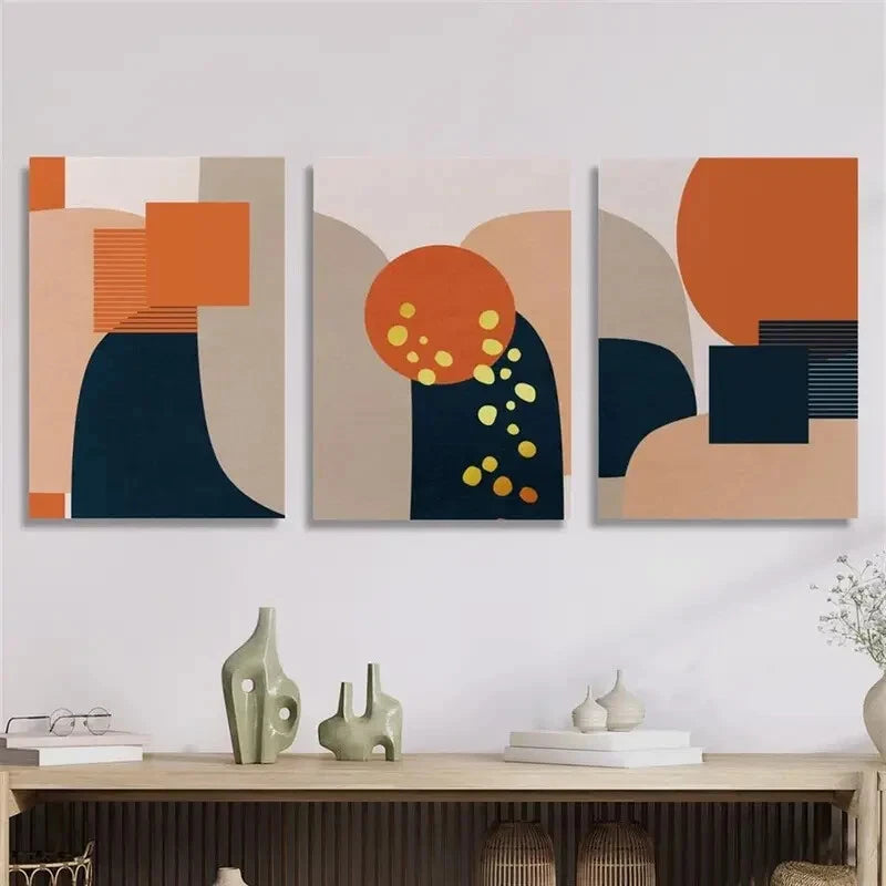 3pcs Geometric Shape Art Golden Dots Illustration Metal Print Ready to Hang Art