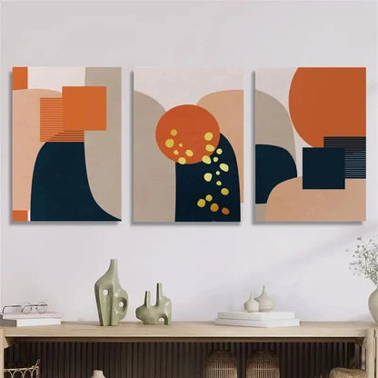3pcs Geometric Shape Art Golden Dots Illustration Metal Print Ready to Hang Art