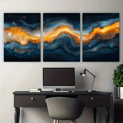 3pcs Elegant Earth Toned Abstract Marbled Design Metal Print Ready to Hang Art