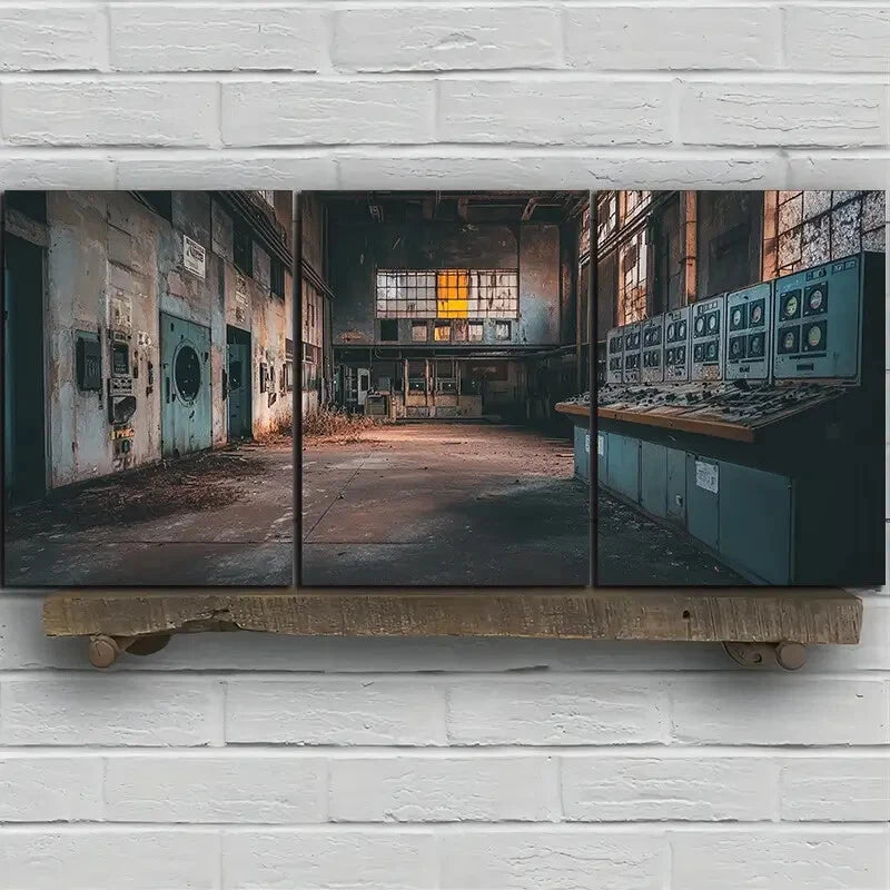 3pcs Old View Outdated Control Room Metal Print Ready to Hang Art
