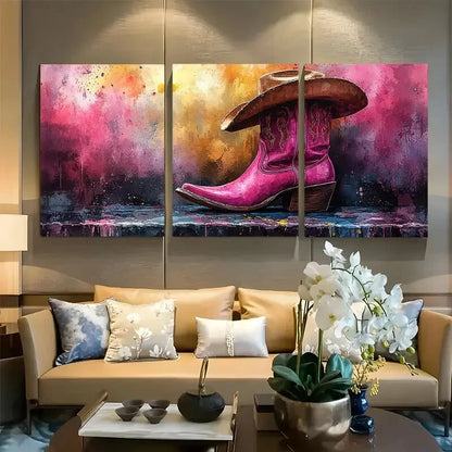 3pcs Groovy and Funky Cowgirl Boots Design Metal Print Ready to Hang Art