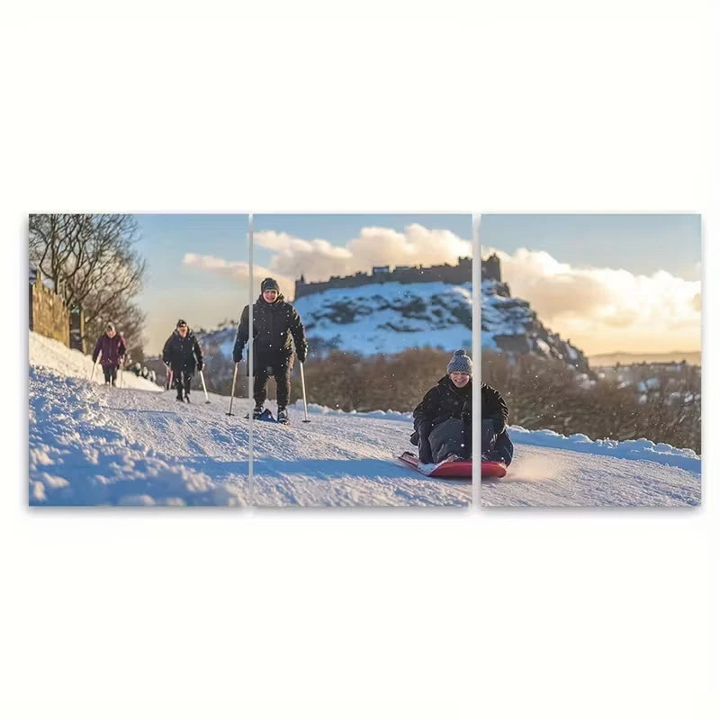 3pcs Go Sledding Winter Fun at Arthus Seat Metal Print Ready to Hang Art