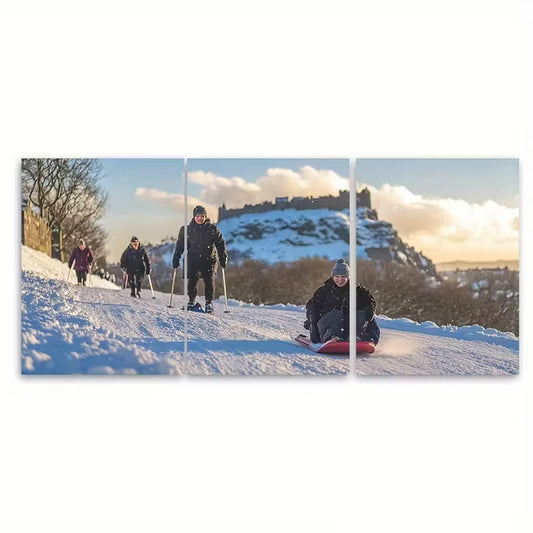 3pcs Go Sledding Winter Fun at Arthus Seat Metal Print Ready to Hang Art