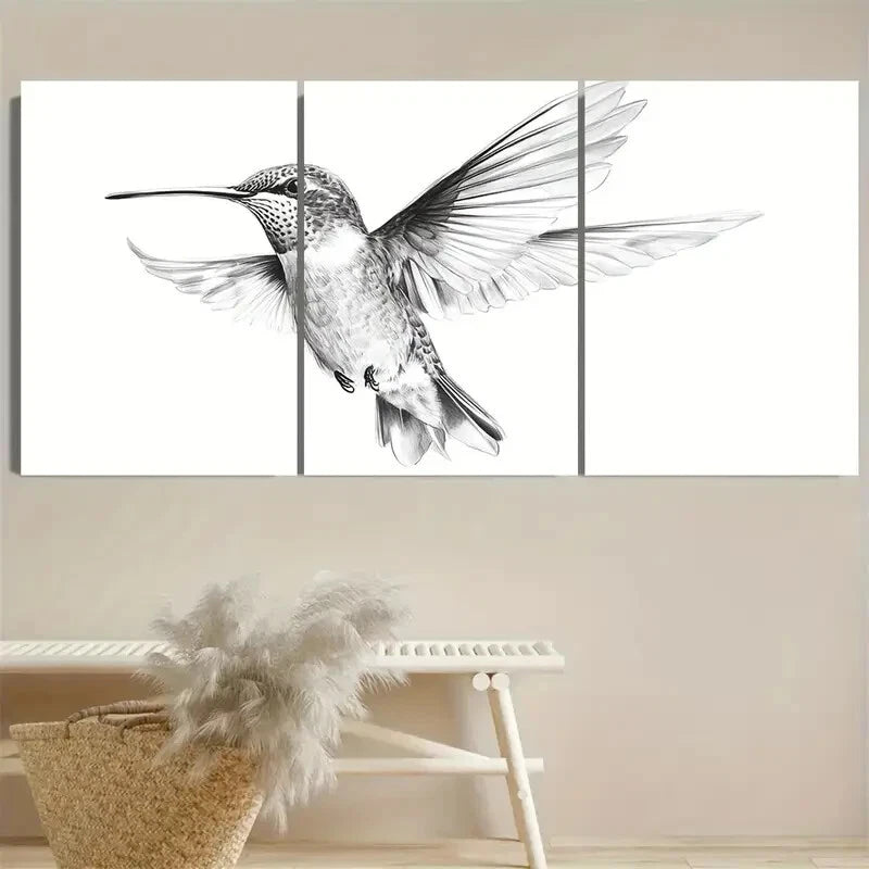 3pcs Hummingbird Outline Bird Animal Sketch Metal Print Ready to Hang Art