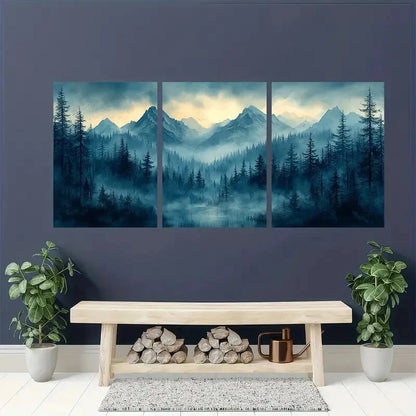 3pcs Wyoming Foggy Mountain Landscape Metal Print Ready to Hang Art