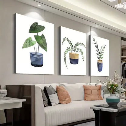 3pcs Minimalist Modern Green Plant Flower Canvas Unframed - High Quality Print 100% Australian Made Wall Canvas