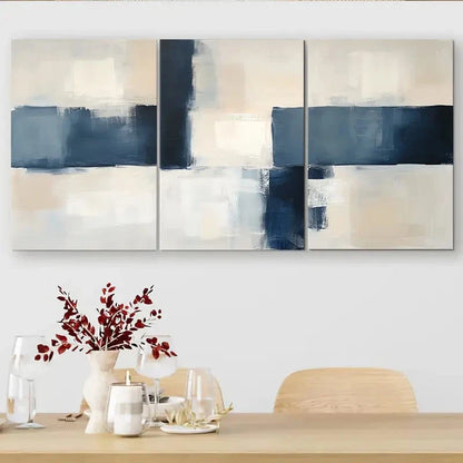 3pcs Abstract Blue & Beige Brush Painting Metal Print Ready to Hang Art