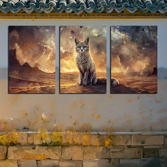 3pcs Vibrant Fox and Starry Sky Design Metal Print Ready to Hang Art