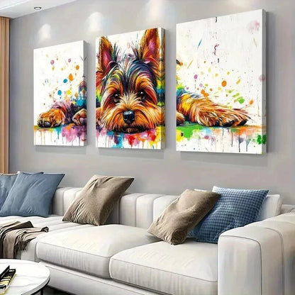 3pcs Vibrant Abstract Dog Portrait Wall Art Set Canvas Framed 40x60cm - High Quality Print 100% Australian Made Wall Canvas Ready to Hang
