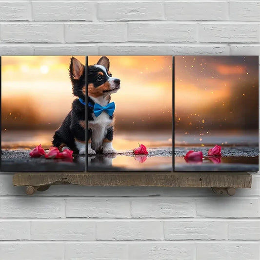 3pcs A Dog Wearing a Bow Tie And Bow Tie Metal Print Ready to Hang Art
