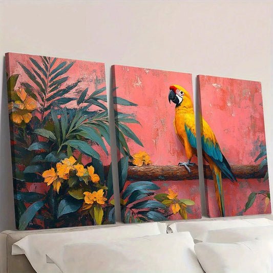 3pcs Vintage Matisse Wild Parrot Colorful Wall Art Set Canvas Framed 60x90cm - High Quality Print 100% Australian Made Wall Canvas Ready to Hang
