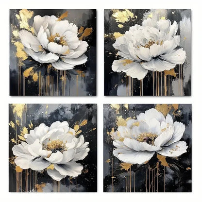 4pcs Elegant White Peony Wall Art Canvas Framed