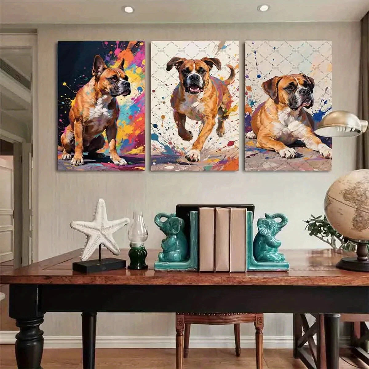 3pcs Boxer Abstract Dog Pet Animal Metal Print Ready to Hang Art