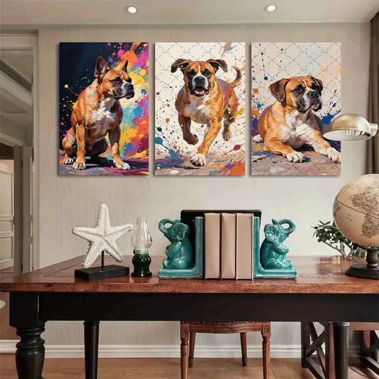 3pcs Boxer Abstract Dog Pet Animal Metal Print Ready to Hang Art