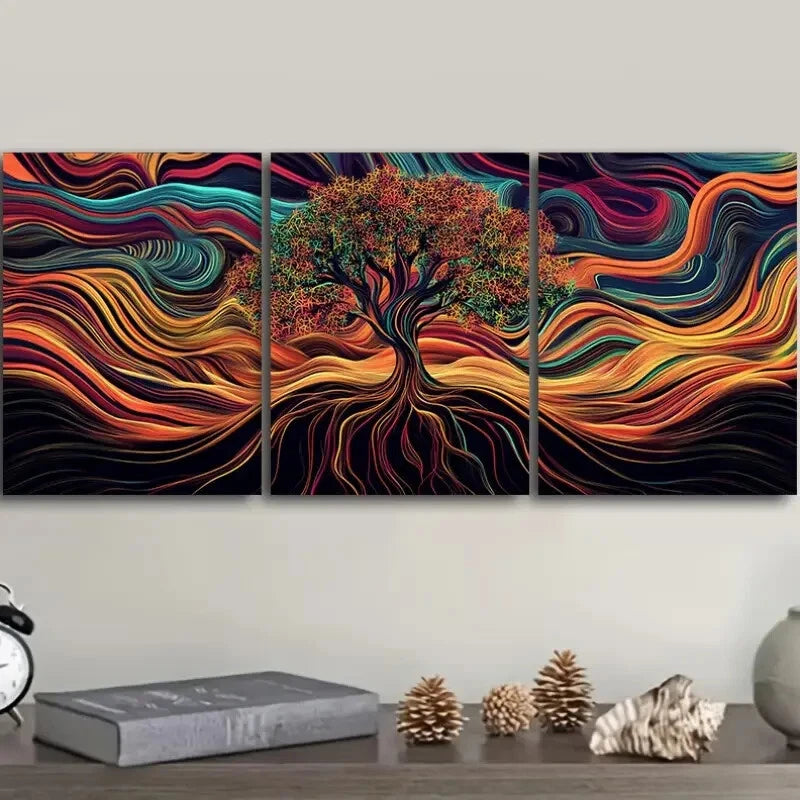 3pcs Luxurious Psychedelic Tree Of Life Design Metal Print Ready to Hang Art