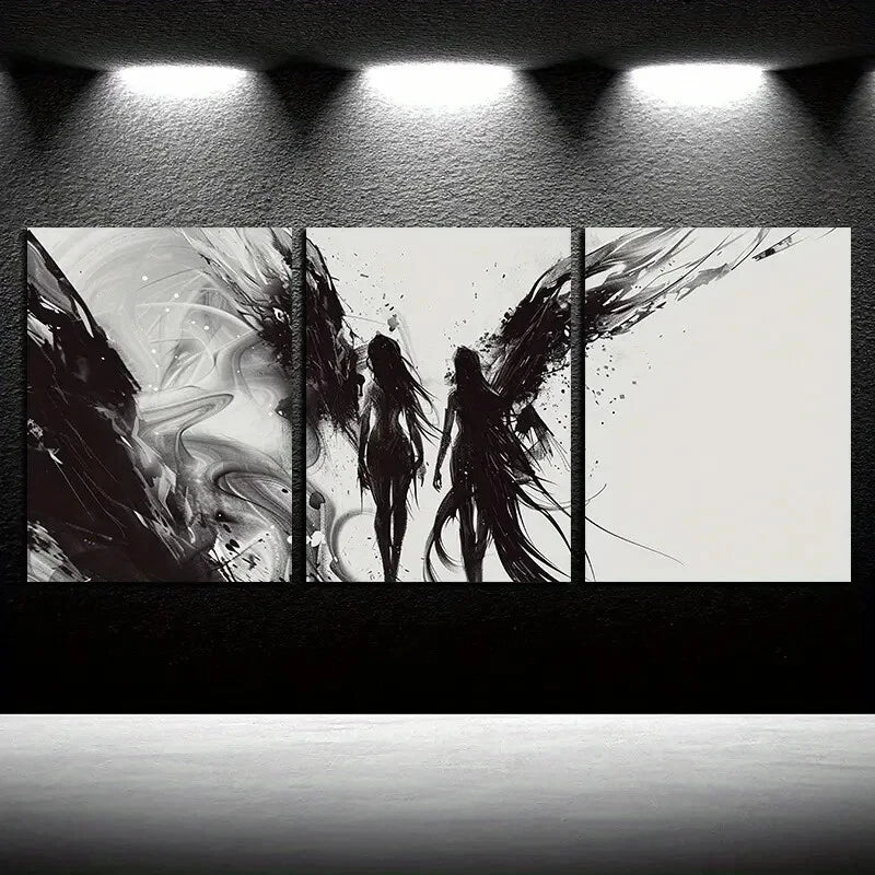 3pcs Modern Black and White Women Abstract Design Metal Print Ready to Hang Art