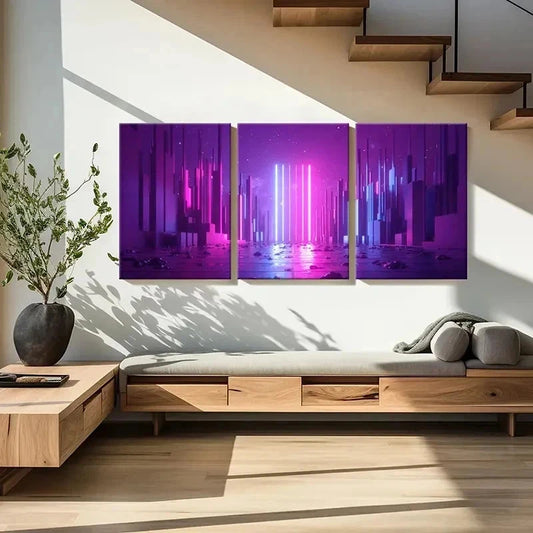 3pcs Neon Light Aesthetic Art Fantasy Cyberpunk Wall Art Set Canvas Framed 40x60cm - High Quality Print 100% Australian Made Wall Canvas Ready to Hang