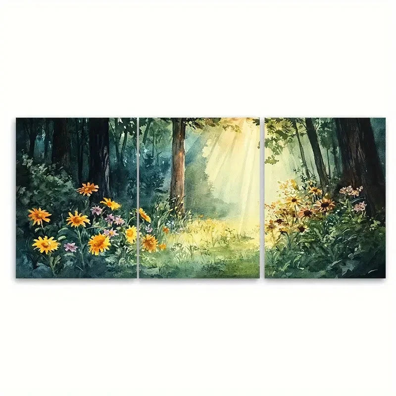 3pcs Sunlit Wildflowers in a Tranquil Nature Wall Art Set Canvas Framed 60x90cm - High Quality Print 100% Australian Made Wall Canvas Ready to Hang