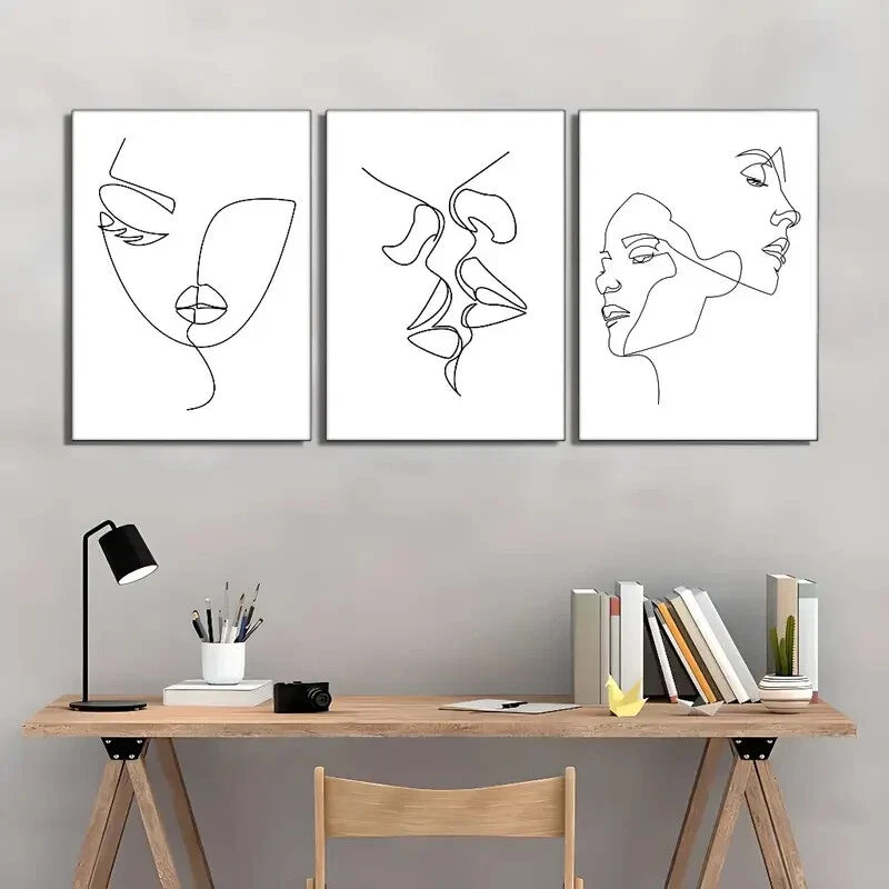 3pcs Modern Minimalist Line Poster Metal Print Ready to Hang Art