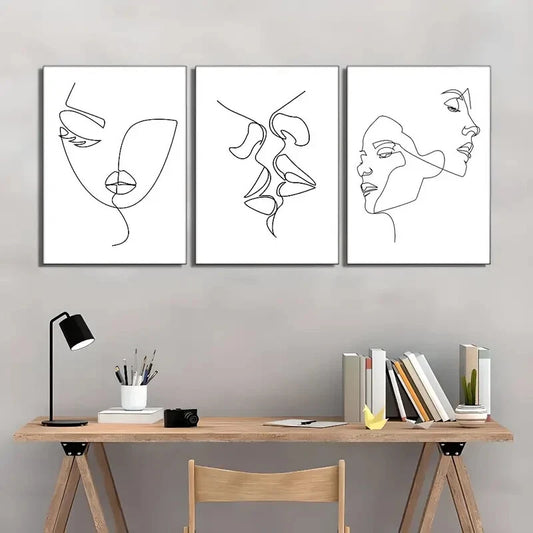 3pcs Modern Minimalist Line Poster Metal Print Ready to Hang Art