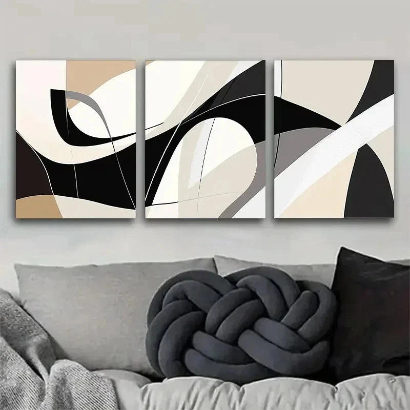 3pcs White And Beige Geometric Shapes Wall Art Set Canvas Framed 40x60cm - High Quality Print 100% Australian Made Wall Canvas Ready to Hang