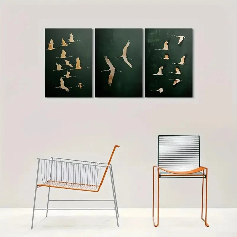 3pcs Modern Flying Birds Painting Metal Print Ready to Hang Art