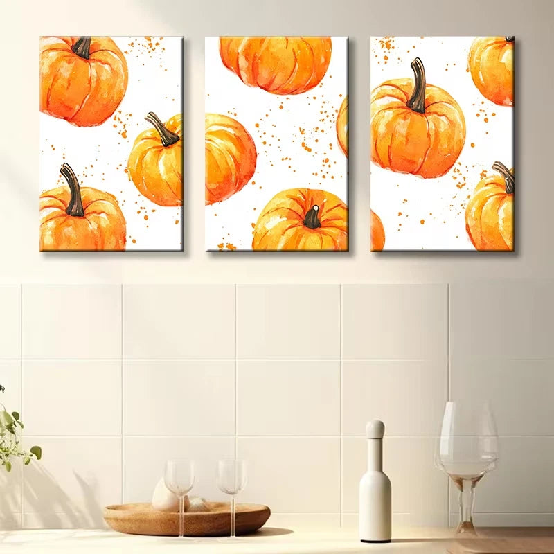 3pcs Pumpkin Autumn Harvest Theme Wall Art Set Canvas Framed 50x70cm - High Quality Print 100% Australian Made Wall Canvas Ready to Hang