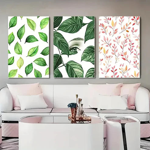 3pcs Botanical Aesthetics Green BAG Wall Art Set Canvas Unframed - High Quality Print 100% Australian Made Wall Canvas