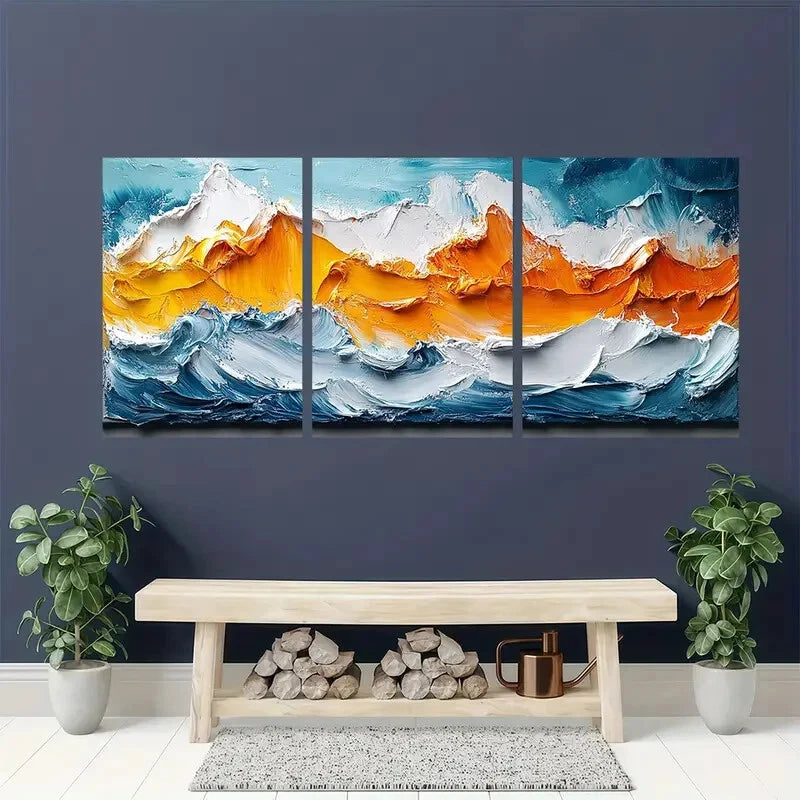 3pcs Abstract Winter Mountain Landscape Paintings Metal Print Ready to Hang Art