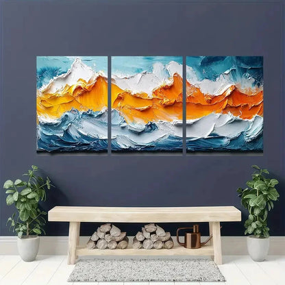 3pcs Abstract Winter Mountain Landscape Paintings Metal Print Ready to Hang Art