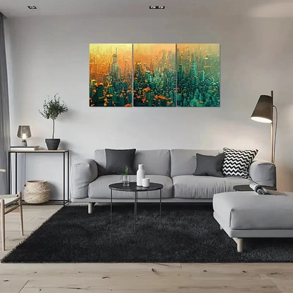 3pcs Abstract Urban Landscape Cityscape Metal Print Ready to Hang Art